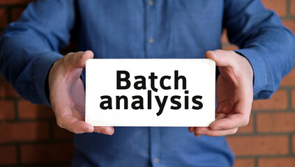 Batch analysis - seo concept in the hands of a young man in a blue shirt