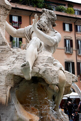 ROME,ITALY - OCTOBER, 2017: a detail of Bernini fountain in Piazza Navona, called "Fontana dei quattro fiumi"