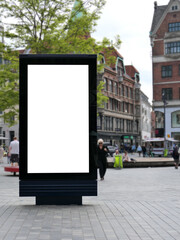 One blank billboard in Copenhagen, walking street