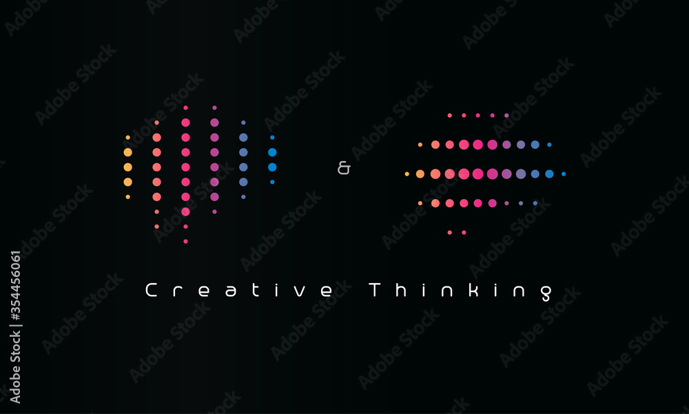 Poster creative thinking logo. dotted machine learning emblem. artificial intelligence engineering icon. is