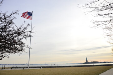 Fototapeta premium american flag on the pier