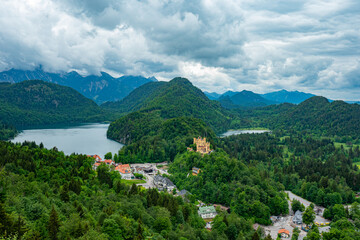 Fototapeta na wymiar Famous Hohenschwangau Castle in Bavaria Germany, the High Castle - aerial photography