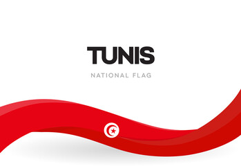 The Republic of Tunisia red waving flag banner. Tunisian patriotic national ribbon poster. Independence day of Tunisia celebration brochure. Public holiday anniversary vector illustration.