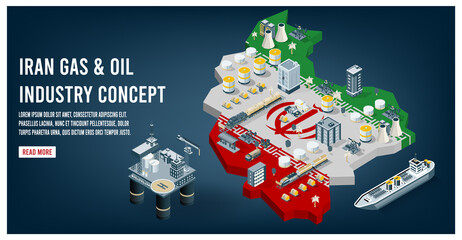 Modern isometric of Iran oil and gas industry concept with Energy and Power on flag background. 
Easy to edit and customize. Vector illustration