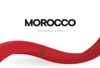 Morocco flag, wavy ribbon with colors of Moroccan national flag on white background for Independence Day or national holidays, isolated vector illustration.