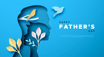 Father's Day papercut card of dad and son template