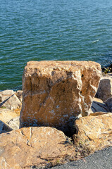 Granite boulders in hurricane barrier along southeastern Massachusetts shoreline