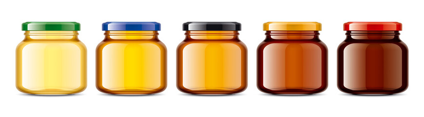 Set of Glass Jars with Honey. 