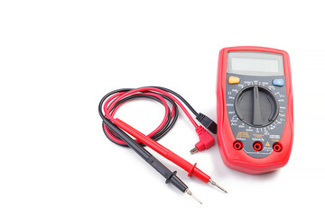 Electronic digital multimeter isolated on white background