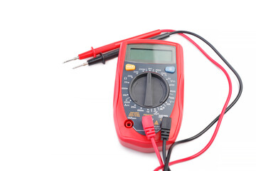Electronic digital multimeter isolated on white background