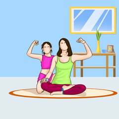 woman doing yoga exercises with her daughter