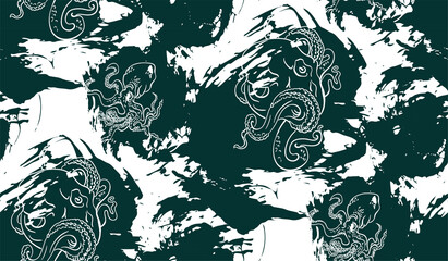 octopus japanese chinese design sketch ink paint style texture modern design