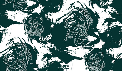 octopus japanese chinese design sketch ink paint style texture modern design © CharlieNati