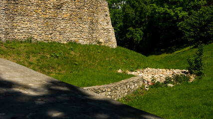 
View of the castle and defensive walls in Będzin, ready space for entry.