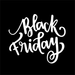 Black Friday Hand Brush Lettering Sign and Logo. Text Composition on Black Background - Illustration - Vector