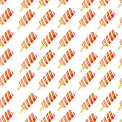 Seamless pattern. Hand drawn watercolor ice cream isolated on a white background. For textile scrapbooking and wrapping paper