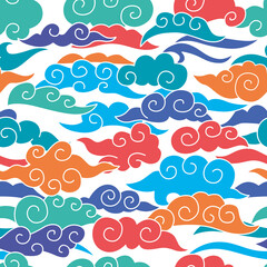 Fototapeta na wymiar Chinese colored decorative clouds seamless pattern. Vector graphics