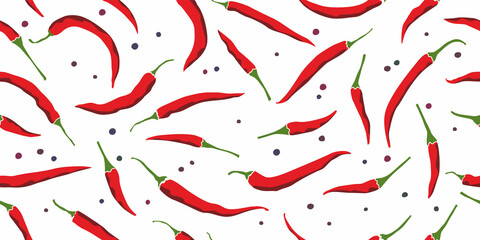 Chili peppers seamless pattern. Vector hand drawing. Background for the design of the kitchen, for printing on fabric, paper