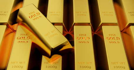Commerce investment in pure gold bars ingot, the weight of 1000 grams. Concept of stock exchange market investment business banking and financial storage wealth and reserve of success.3d rendering.