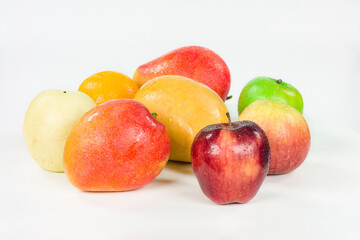 red Apple and mango isolated on a white background. fruit.