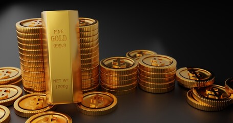Commerce investment in pure gold bars ingot, the weight of 1000 grams. Concept of stock exchange market investment business banking and financial storage wealth and reserve of success.3d rendering.
