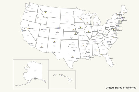 usa map. usa political map. vector map of us states named. 