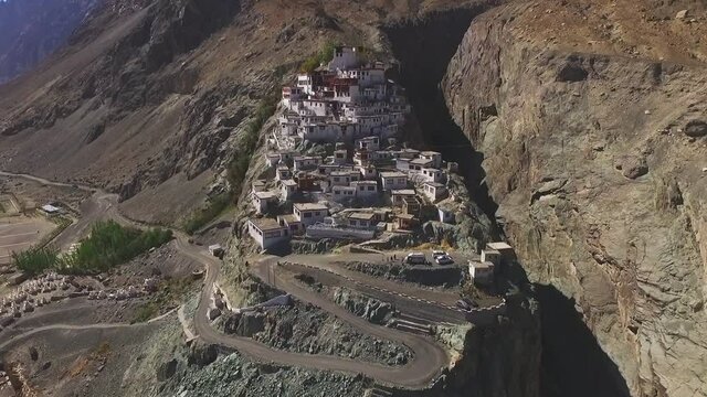 LADAKH,INDIA-11/06/2018: Diskit gompa is the oldest and largest Buddhist monastery in the Nubra valley, Ladakh, Northern India