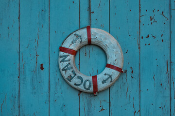 old navy sign in the form of lifebuoys. float.