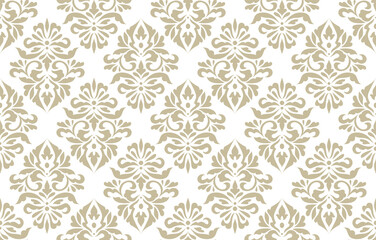 Vintage abstract pattern in damask style. Seamless vector background. White and gold texture. Elegance texture