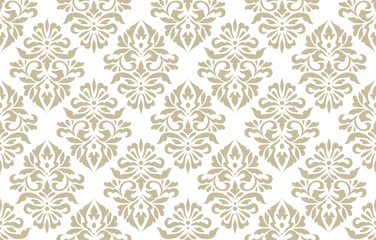 Deurstickers Vintage abstract pattern in damask style. Seamless vector background. White and gold texture. Elegance texture © kokoshka