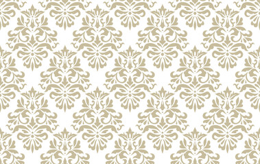 Vector vintage seamless floral damask pattern for wedding invitation or vintage abstract background. Elegance white and gold texture