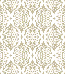 Vector vintage seamless floral damask pattern for wedding invitation or vintage abstract background. Elegance white and gold texture