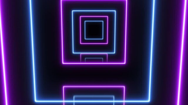 Rotaing glowing neon squares. 4K seamless loop