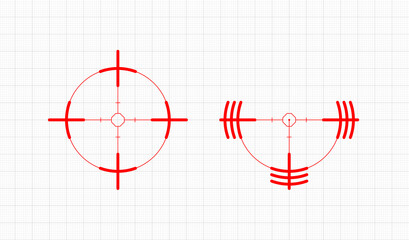 Vector targets and destination red thin lines. Aim shoot focus cursor of the hunter. Objects on an isolated background.