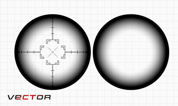 Hunting scope, with tags. Telescope. The concept of observation. Vector object on an isolated background.