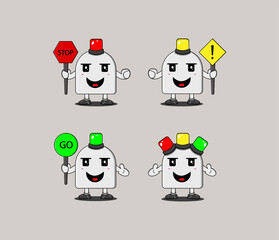 Fototapeta na wymiar Traffic light funny vector design set