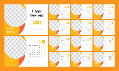 Desk calendar 2021 template, date planner, happy new year calendar design