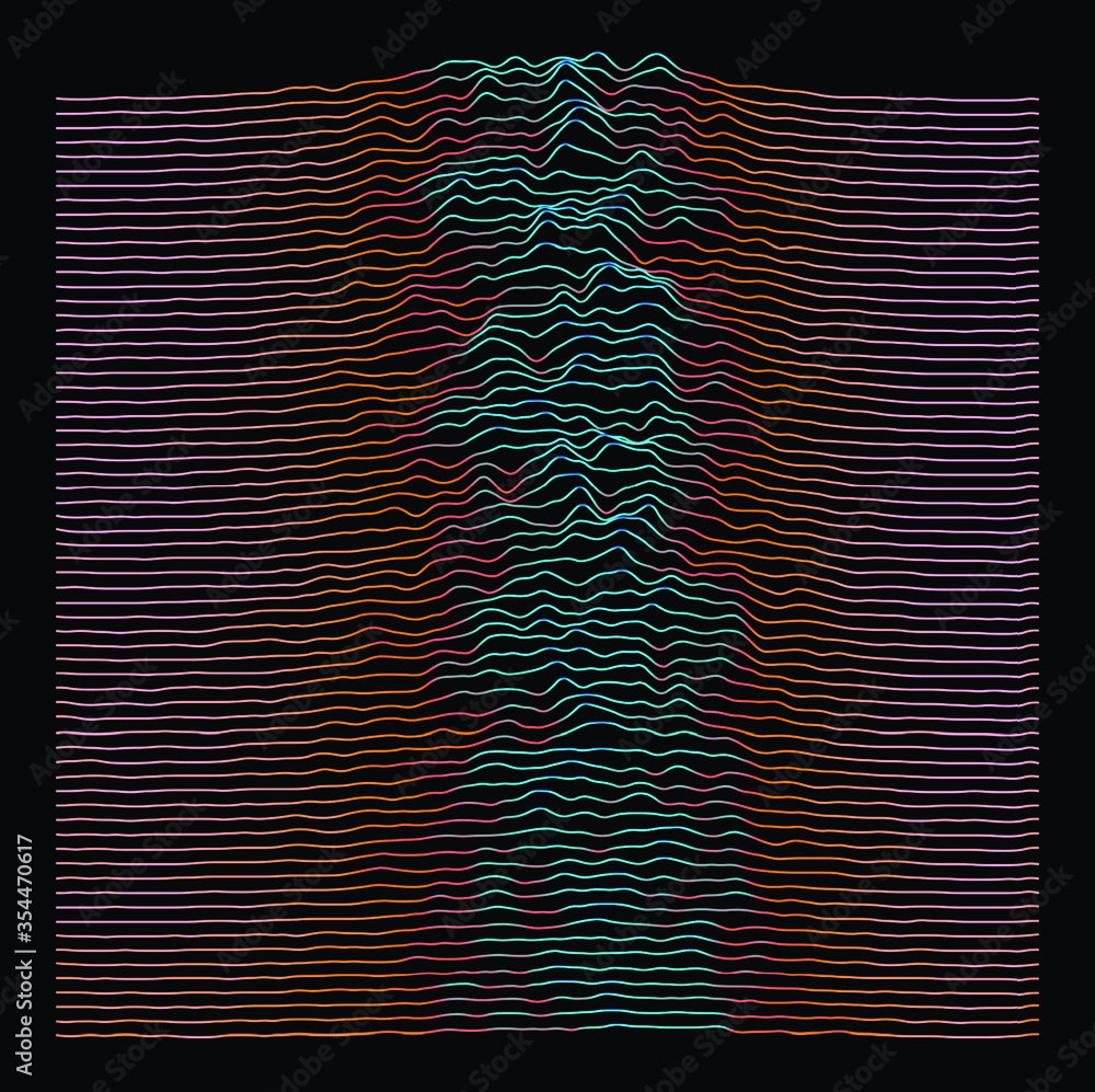 Aufkleber Generative art and data visualization of Simplex or Perlin noise function. Vaporwave and synthwave style vector illustration.