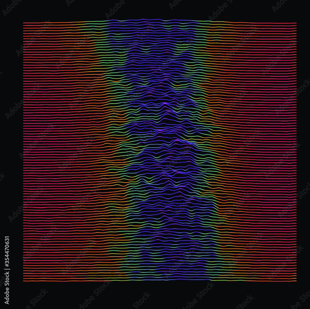 Poster Generative art and data visualization of Simplex or Perlin noise function. Vaporwave and synthwave style vector illustration.