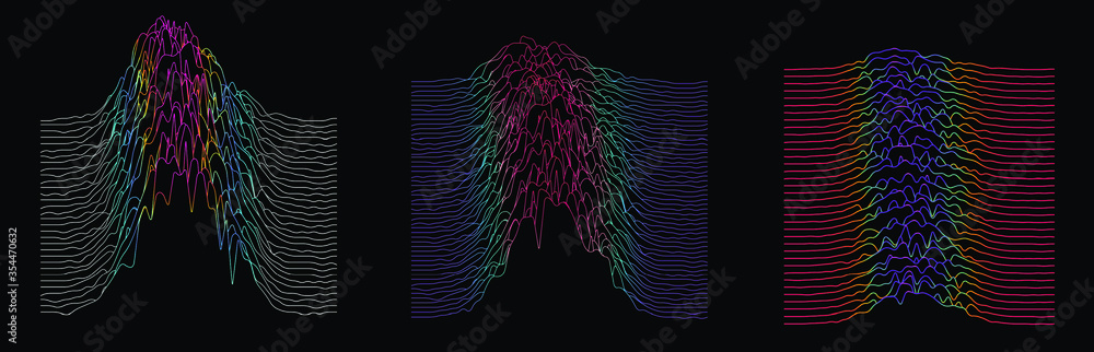 Aufkleber Generative art and data visualization of Simplex or Perlin noise function. Vaporwave and synthwave style vector illustration.
