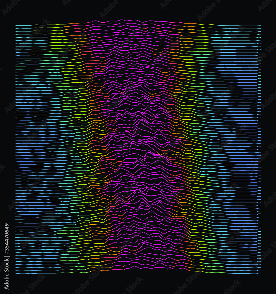 Aufkleber Generative art and data visualization of Simplex or Perlin noise function. Vaporwave and synthwave style vector illustration.