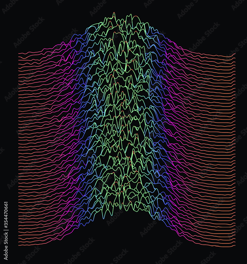 Fototapete Generative art and data visualization of Simplex or Perlin noise function. Vaporwave and synthwave style vector illustration.