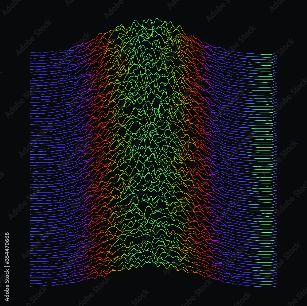 Poster Generative art and data visualization of Simplex or Perlin noise function. Vaporwave and synthwave style vector illustration.