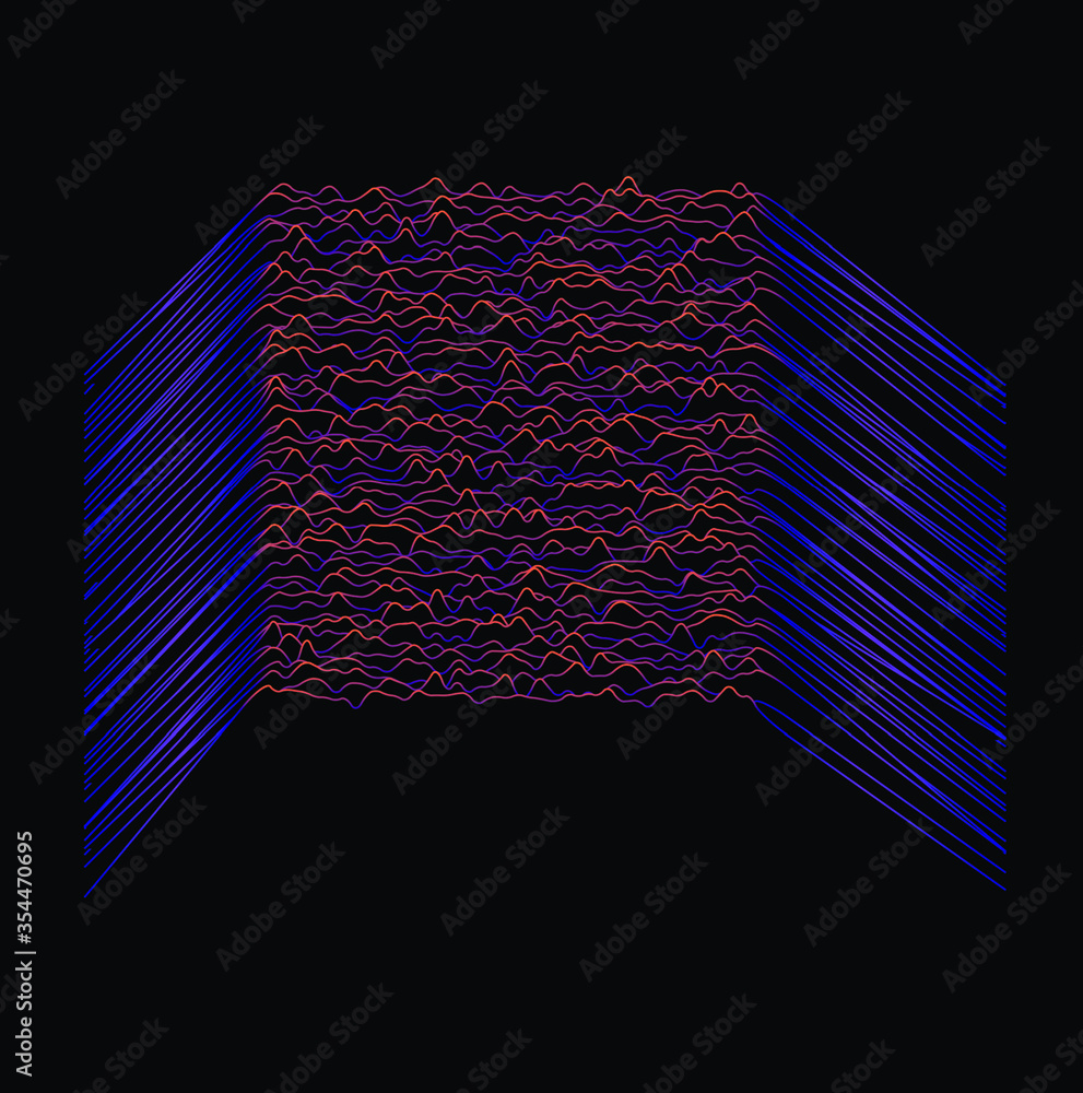 Poster Generative art and data visualization of Simplex or Perlin noise function. Vaporwave and synthwave style vector illustration.
