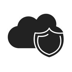 cyber security and information or network protection cloud computing shield silhouette style icon