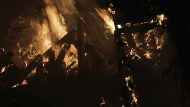 Big Bonfire Burning Flames Tilting Down
