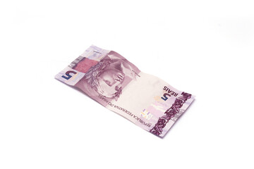 Brazilian money isolated on white background. Bills called Reais (Real).