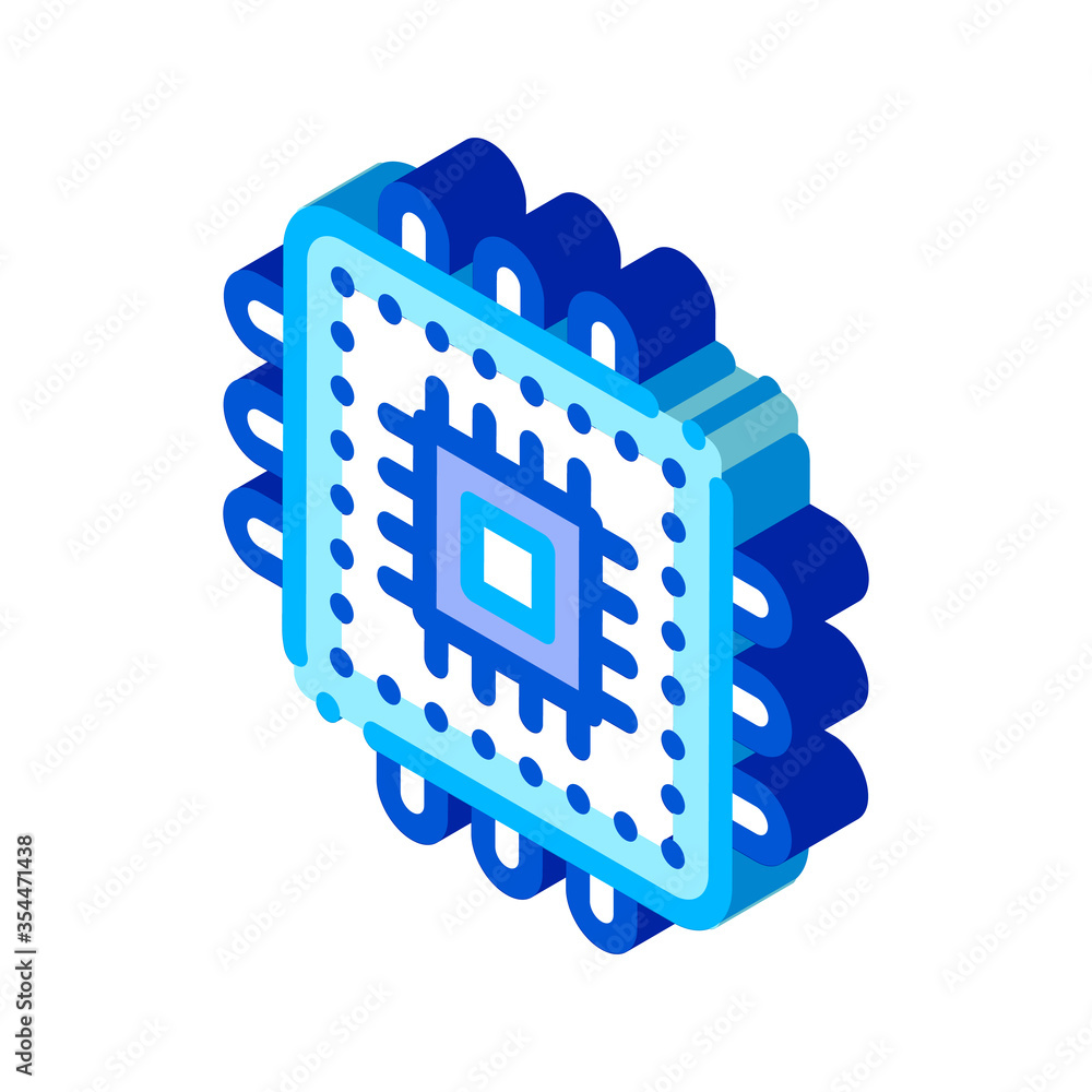 Poster computer element processor vector isometric sign. color isolated symbol illustration