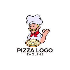 Simple minimalist flat design pizza chef mascot logo design vector template 