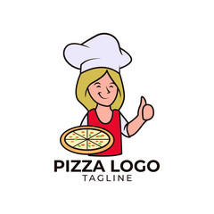 Simple minimalist flat design pizza chef mascot logo design vector template 